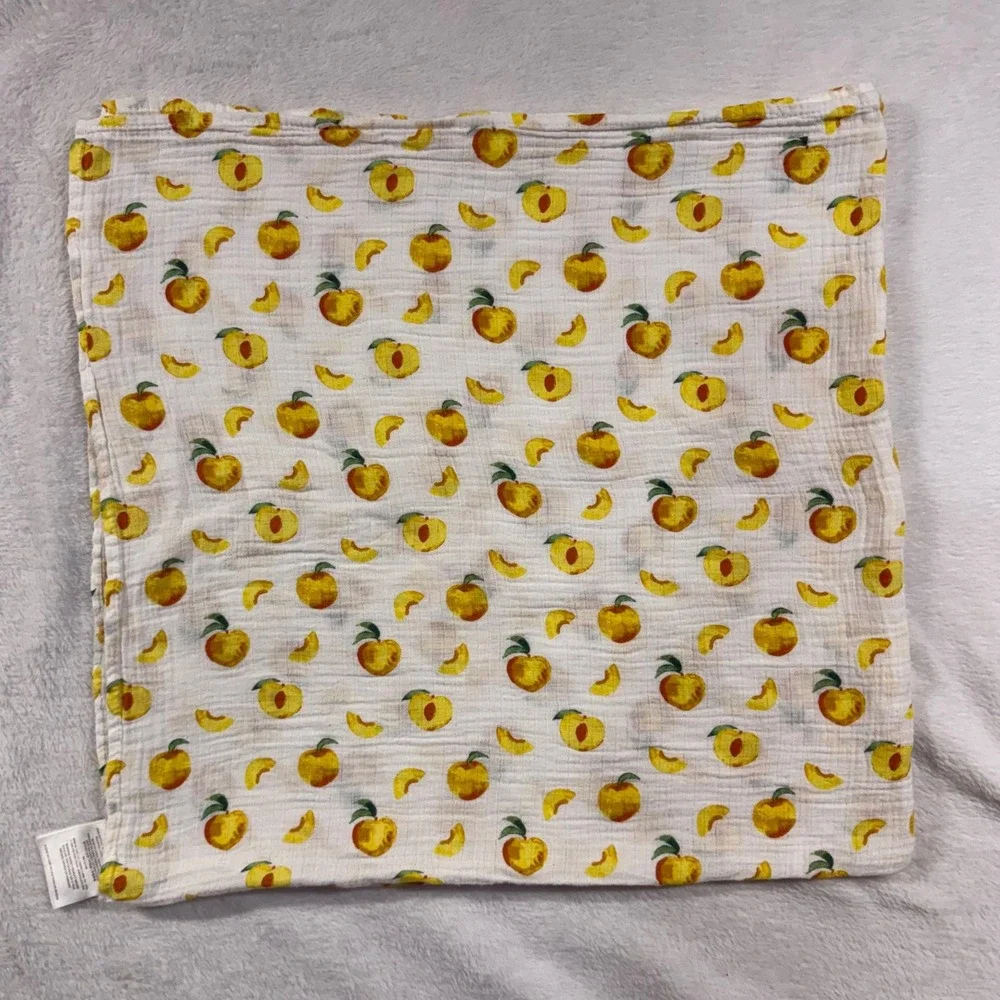 Bebe au Lait OS Yellow Peach Fruit 100% Cotton Muslin Swaddle Baby Blanket Cozy